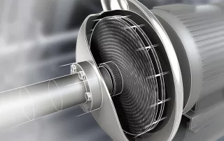 Illustration of a carbon spiral fabric impeller integrated into a pump